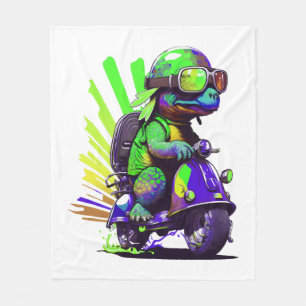 Grappige Kleurrijke Schildpad Op Een Scooter Kopie Fleece Deken