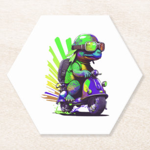 Grappige Kleurrijke Schildpad Op Een Scooter Kopie Kartonnen Onderzetters