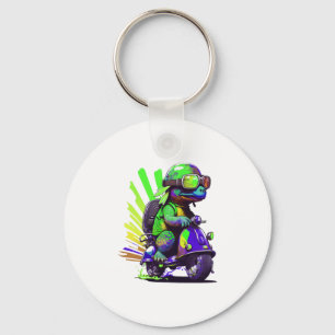 Grappige kleurrijke schildpad op een scooter kopie sleutelhanger