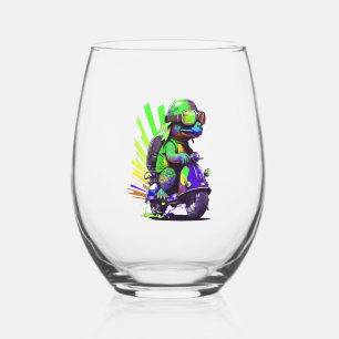 Grappige Kleurrijke Schildpad Op Een Scooter Kopie Wijnglas Zonder Voet