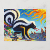 Grappige Kleurrijke Skunk Skateboarden Lange Tong Briefkaart (Voorkant)