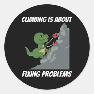 Grappige Klimmende T-Rex Rotsbeklimmer Dinosaur Sh Ronde Sticker