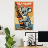 Grappige Koala Beer Art - Het beklimmen van bomen  Poster (Thuiskantoor)