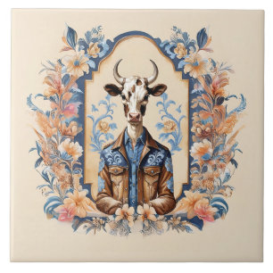 Grappige Koe Art Dapper Old Wild West Cowboy Tegeltje