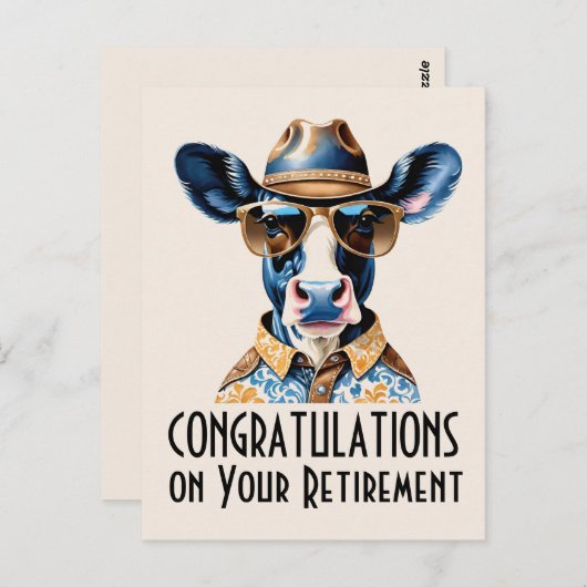 Grappige Koe Cowboy Felicitaties met Pensioneering Briefkaart (Voorkant / Achterkant)