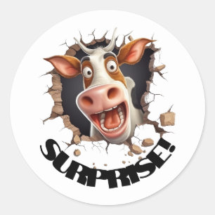 Grappige koe die je gasten verrast ronde sticker