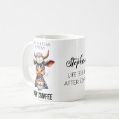 Grappige Koe Die Koffie Drinkt Typografie Koffiemok (Voorkant links)