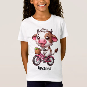 Grappige koe die op een fiets rijdt t-shirt