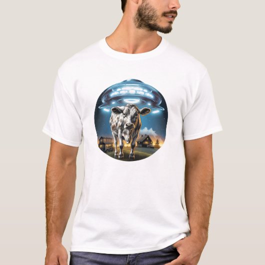 Grappige Koe en ufo T-shirt (Voorkant)