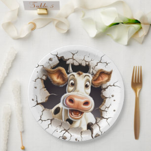 Grappige koe gezicht land picknick boerderijdieren papieren bordje