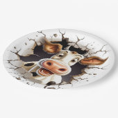 Grappige koe gezicht land picknick boerderijdieren papieren bordje (Gekanteld)