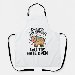 Grappige koe hek open vintage gravure shirt ontwer schort