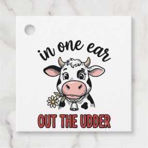 Grappige Koe In Een Oor Uit De Uier Shirt Ontwerp_ Bedankjes Labels