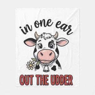 Grappige Koe In Een Oor Uit De Uier T-Shirt Ontwer Fleece Deken