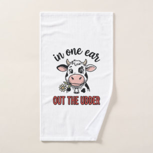 Grappige Koe In Een Oor Uit De Uier T-Shirt Ontwer Handdoek