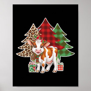Grappige Koe Kerstboom Xmas Koe Lovers Mannen Vrou Poster