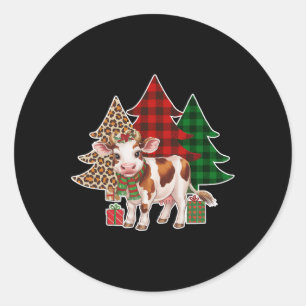 Grappige Koe Kerstboom Xmas Koe Lovers Mannen Vrou Ronde Sticker