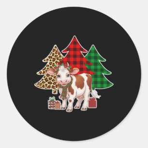 Grappige Koe Kerstboom Xmas Koe Lovers Mannen Vrou Ronde Sticker