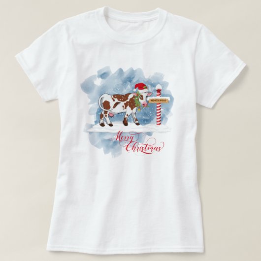 Grappige Koe liefhebbers Christmas North Pole T-shirt (Design voorkant)