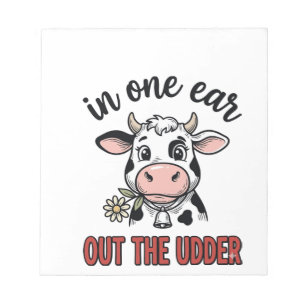 Grappige Koe Met Één Oor Uit De Uier T-Shirt Ontwe Notitieblok