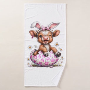 Grappige Koe Pasen Konijn Schattige Highland Koeie Badhanddoek