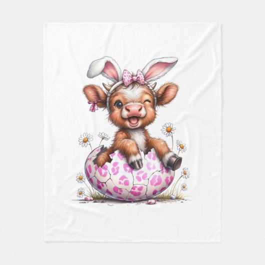 Grappige Koe Pasen Konijn Schattige Highland Koeie Fleece Deken (Voorkant)