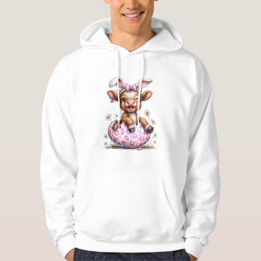 Grappige Koe Pasen Konijn Schattige Highland Koeie Hoodie (Voorkant)