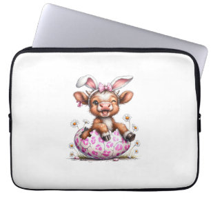 Grappige Koe Pasen Konijn Schattige Highland Koeie Laptop Sleeve