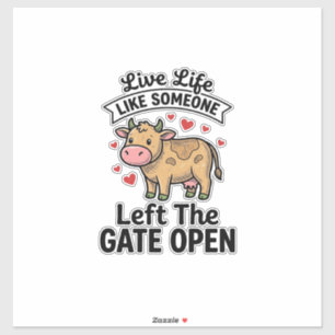 Grappige Koe Poort Open Vintage Gravure Shirt Ontw Sticker
