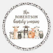 Grappige Koe Print Land Familiereünie Ronde Sticker (Voorkant)