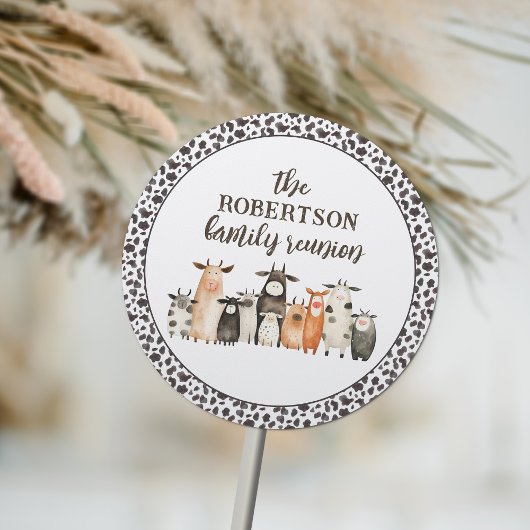 Grappige Koe Print Land Familiereünie Ronde Sticker