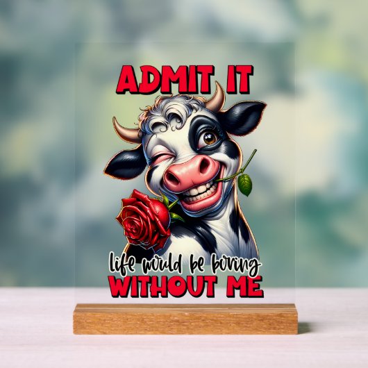 Grappige koe saai leven woord kunst acryl bord (Neutraal)