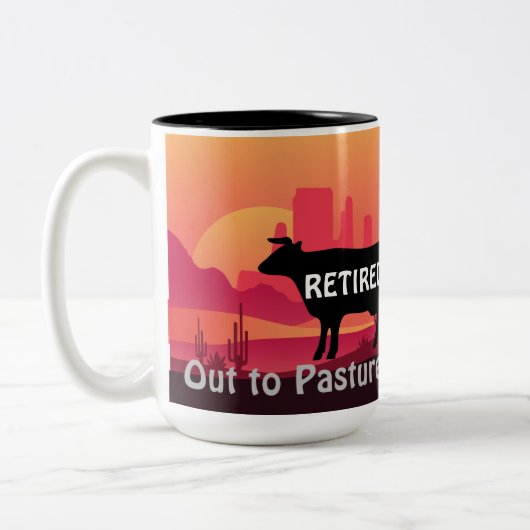 Grappige Koe Thema Western Pensioen Uitgevoerd naa Tweekleurige Koffiemok (Links)
