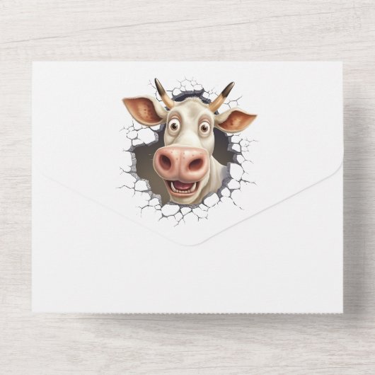 Grappige koe verrassingsfeestje pensioen afstudere all in one uitnodiging (Achterkant)