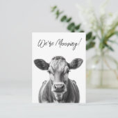 Grappige koe we gaan verhuizen aankondiging (Staand voorkant)