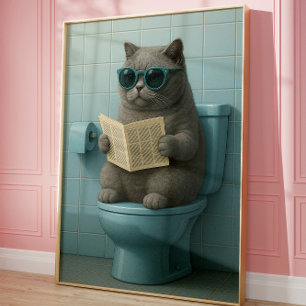 Grappige koele kat badkamer trendy wandkunst  poster