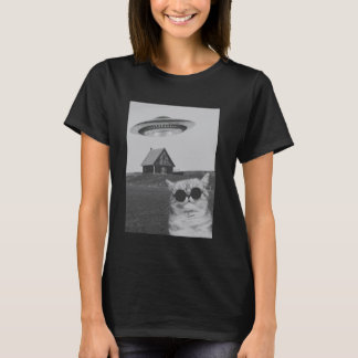Grappige koele kat met ruimteschip t-shirt