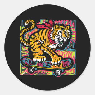 Grappige Koele Tijger Met Ndana Skateboarden Graff Ronde Sticker