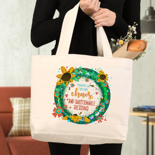 Grappige koffie Chaos Quote stijlvol trendy Grote Tote Bag
