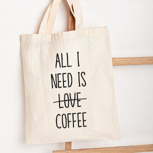 Grappige koffie citaat eenvoudig minimalistisch tote bag