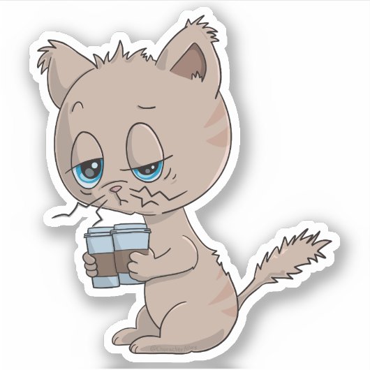 Grappige Koffie Drink Kat Sticker (Voorkant)
