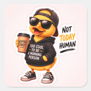 Grappige koffie-eend sticker Mooie cartoon eend
