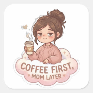 Grappige koffie eerst moeder relateerbaar moeder l vierkante sticker