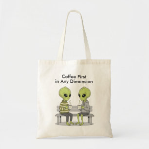 Grappige koffie en buitenaardse wezens tote bag
