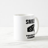 Grappige koffie mok - Glimlach je op de camera (Voorkant rechts)