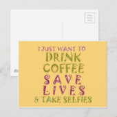 Grappige koffie selfie offerte ontwerp briefkaart (Voorkant / Achterkant)