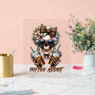 Grappige koffie skelet word art acryl bord