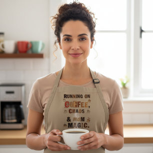 Grappige koffiechaos en moedermagie lang schort