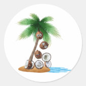 Grappige Kokosnoot Chaos - Humoristische Palm Tree Ronde Sticker (Voorkant)