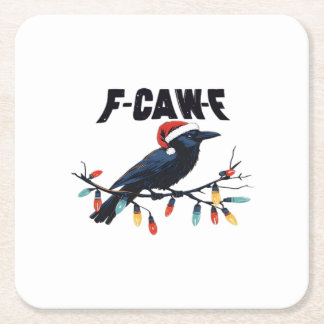 Grappige Kraai Kerst Klassiek Retro Design Vierkante Kartonnen Onderzetter